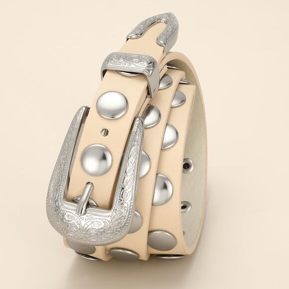 7725 Women Western Studded Belt For Jeans Fashion Thin Leather Belt Vintage - Picture 2 of 6